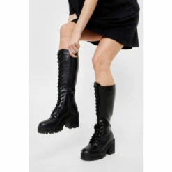 NastyGal Lace-Up To It Knee High Heeled Boot For Female
