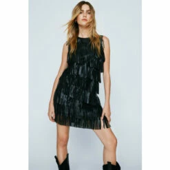 NastyGal Faux Leather Fringed Mini Dress For Female