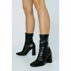 NastyGal Faux Leather Ankle Sock Boot For Female