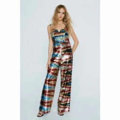 NastyGal Zig Zag Printed Sequin Jumpsuit For Female