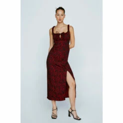 NastyGal Petite Zebra Jacquard Ruched Strap Midi Dress For Female