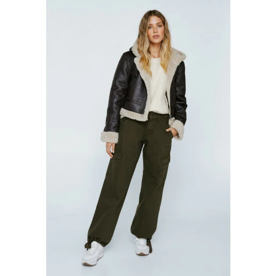 NastyGal Borg Lined Hooded Shrunken Aviator Jacket For Female - Image 2