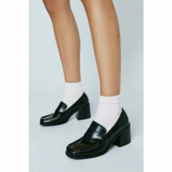 NastyGal Premium Leather Heeled Loafer For Female
