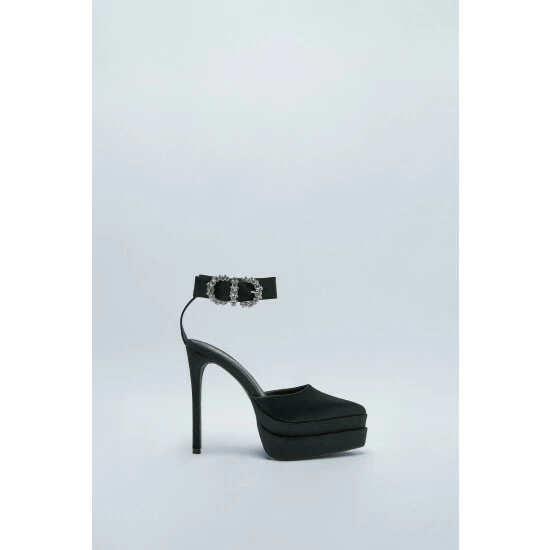 NastyGal Satin Embellished Platform Point Toe Heel For Female - Image 3