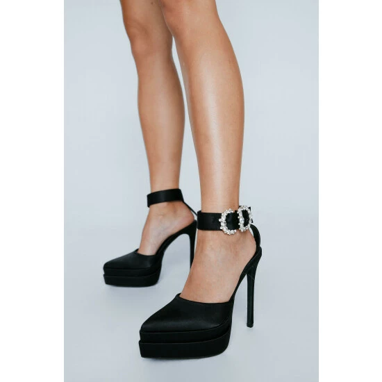 NastyGal Satin Embellished Platform Point Toe Heel For Female - Image 5