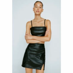 NastyGal Faux Leather Mini Skirt With Split For Female