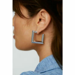 NastyGal Sterling Silver Square Hoop Earrings For Female