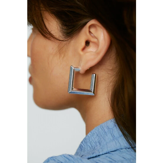 NastyGal Sterling Silver Square Hoop Earrings For Female