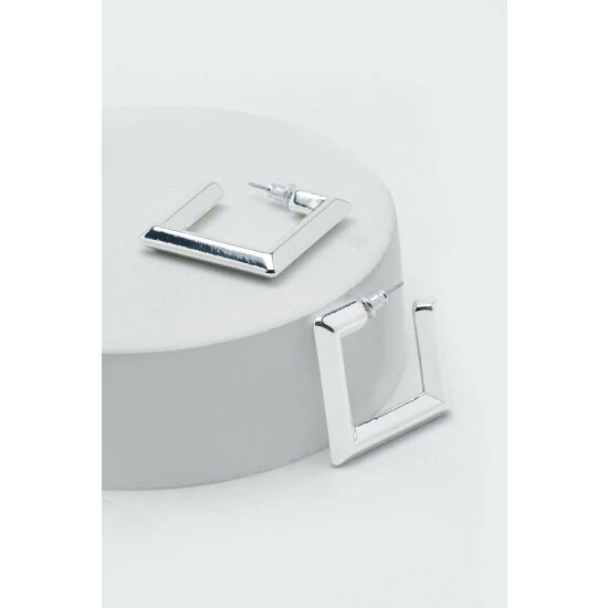 NastyGal Sterling Silver Square Hoop Earrings For Female - Image 3