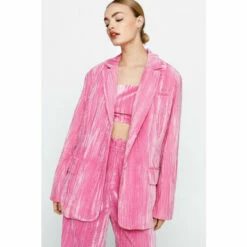 NastyGal Crinkle Velvet Oversized Blazer For Female