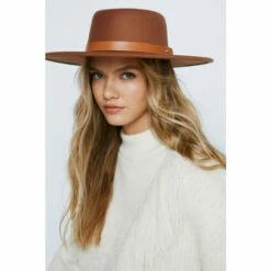NastyGal Faux Leather Trim Fedora Hat For Female