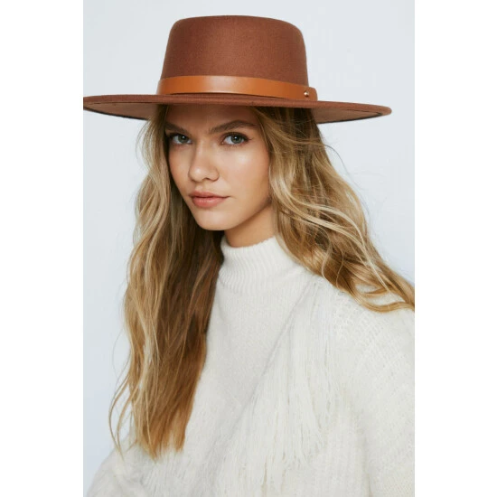 NastyGal Faux Leather Trim Fedora Hat For Female