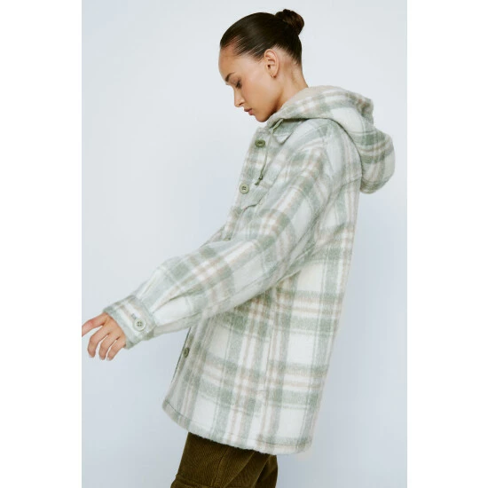 NastyGal Check Pocket Front Hooded Shacket For Female