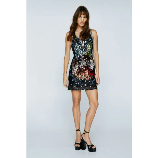 NastyGal Palm Tree Sequin Mini Dress For Female - Image 2