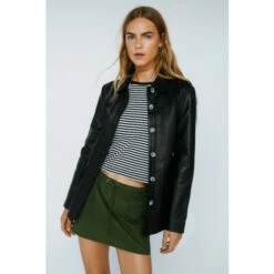 NastyGal Real Leather Tie Waist Belt Jacket For Female