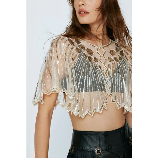 NastyGal Sequin Embellished Fringed Shawl For Female - Image 2