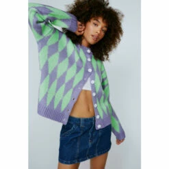 NastyGal Harlequin Knitted Cropped Cardigan For Female