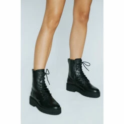 NastyGal Real Leather Lace Up Biker Boot For Female