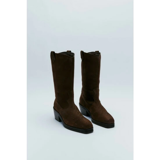 NastyGal Real Leather Square Toe Western Boot For Female - Image 4