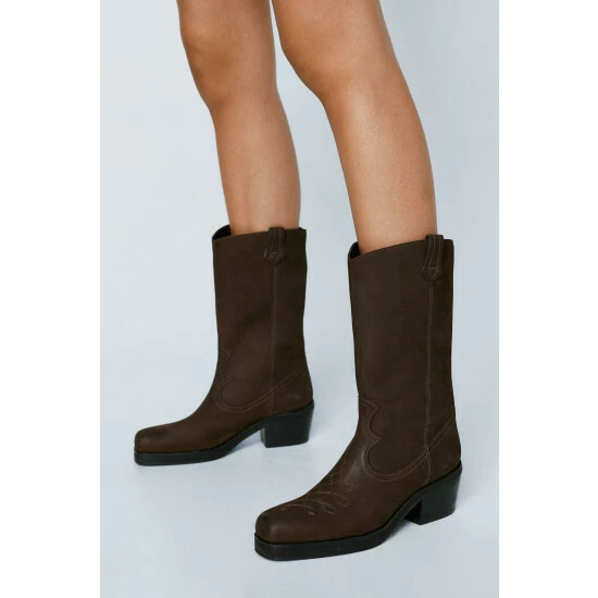 NastyGal Real Leather Square Toe Western Boot For Female - Image 5