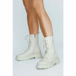 NastyGal Faux Leather Chunky Lace Up Biker Boots For Female