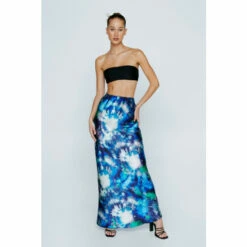 NastyGal Petite Tie Dye Printed Satin Bias Maxi Skirt For Female