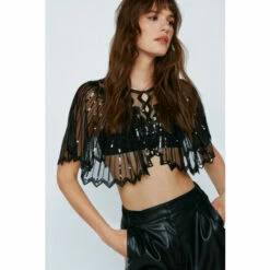 NastyGal Sequin Embellished Fringed Shawl For Female