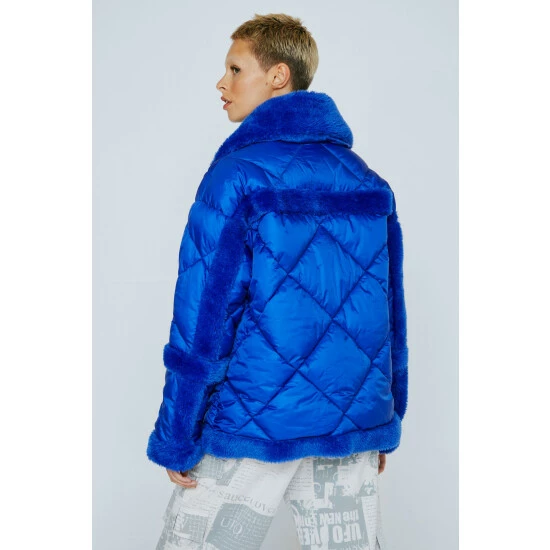NastyGal Teddy Trim Quilted Puffer Jacket For Female - Image 4