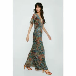 NastyGal Paisley Devore Angel Sleeve Jumpsuit For Female