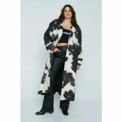 NastyGal Plus Size Cow Print Trench Coat For Female