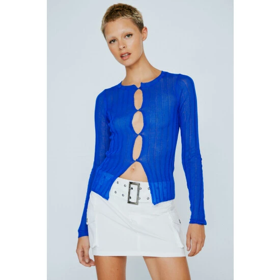 NastyGal Premium Button Front Sheer Cardigan For Female - Image 3