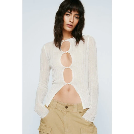 NastyGal Premium Button Front Sheer Cardigan For Female - Image 6