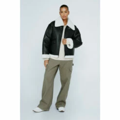 NastyGal Plus Size Faux Fur Lined Aviator Jacket For Female