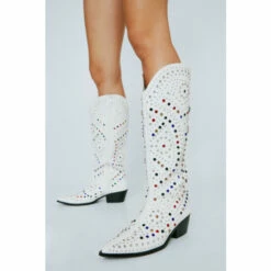 NastyGal Faux Leather Embellished Cowboy Boots For Female