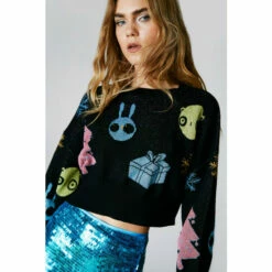 NastyGal Will Broome Cropped Colourful Metallic Jumper For Female
