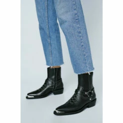 NastyGal Real Leather Harness Ankle Western Boot For Female