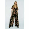 NastyGal Floral Devore Angel Sleeve Jumpsuit For Female