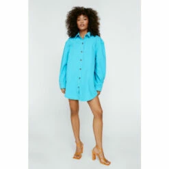 NastyGal Oversized Button Down Denim Shirt Dress For Female