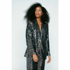 NastyGal Premium Multi Sequin Single Breasted Blazer For Female