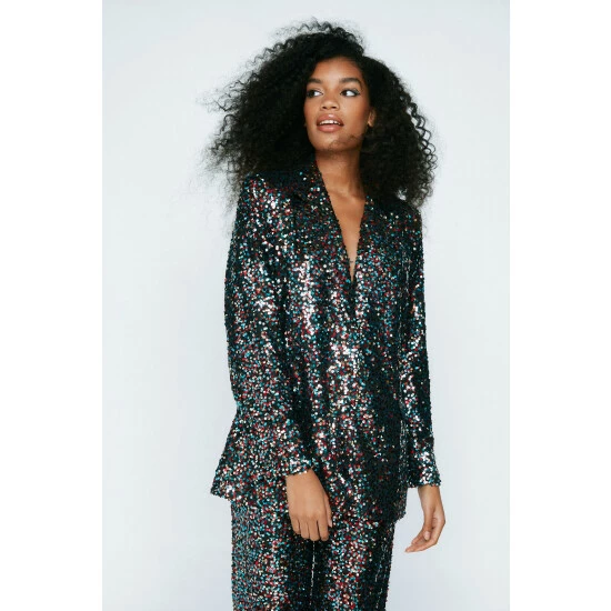 NastyGal Premium Multi Sequin Single Breasted Blazer For Female