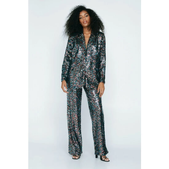 NastyGal Premium Multi Sequin Single Breasted Blazer For Female - Image 3