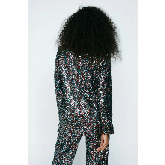 NastyGal Premium Multi Sequin Single Breasted Blazer For Female - Image 4