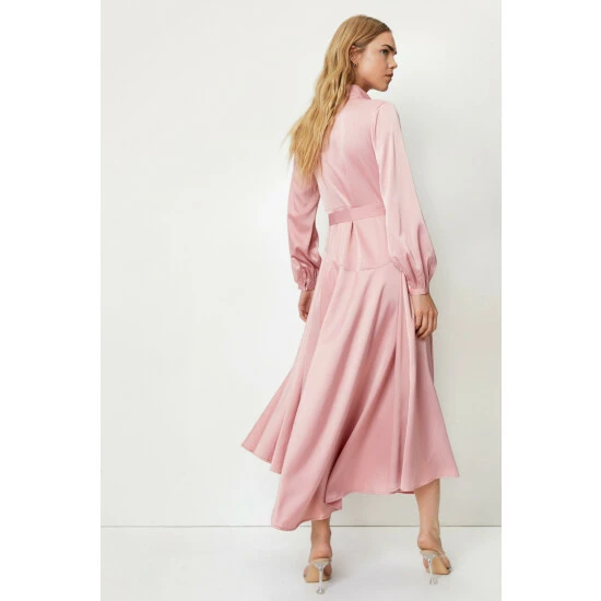 NastyGal Satin Long Sleeve Midi Wrap Dress For Female - Image 4