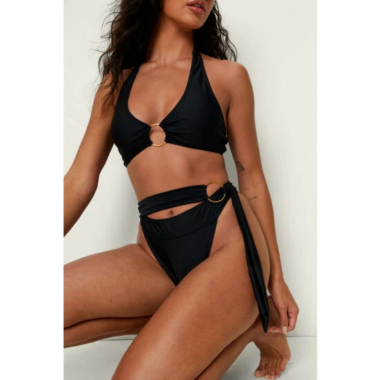 NastyGal Recycled Ring Halter Belted Bikini Set For Female