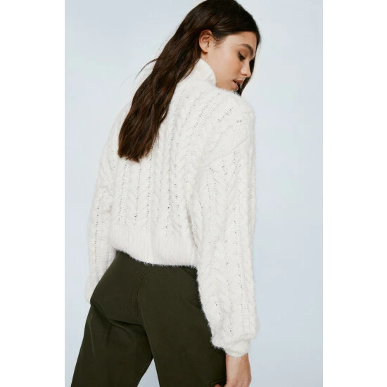 NastyGal Cable Bomber Zip Up Jacket For Female - Image 4