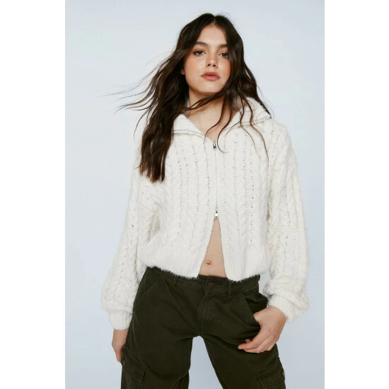 NastyGal Cable Bomber Zip Up Jacket For Female - Image 5