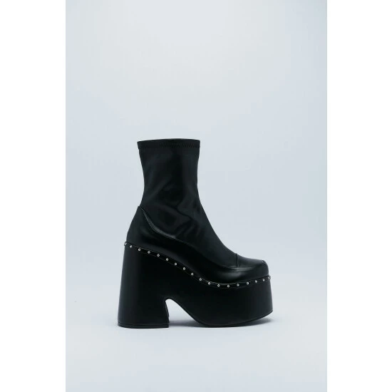 NastyGal Faux Leather Platform Studded Ankle Boot For Female - Image 3