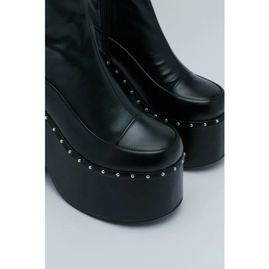 NastyGal Faux Leather Platform Studded Ankle Boot For Female - Image 4