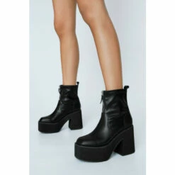 NastyGal Faux Leather Zip Front Platform Ankle Boot For Female