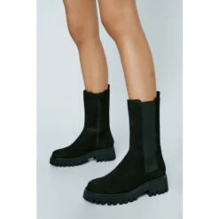 NastyGal Real Leather Chunky Longline Chelsea Boot For Female